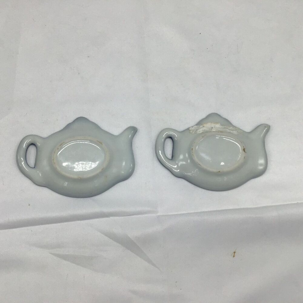 Set of 2 Blue Floral Ceramic Teabag Tidy Coasters Teapot Shape Cottagecore - Picture 4 of 4